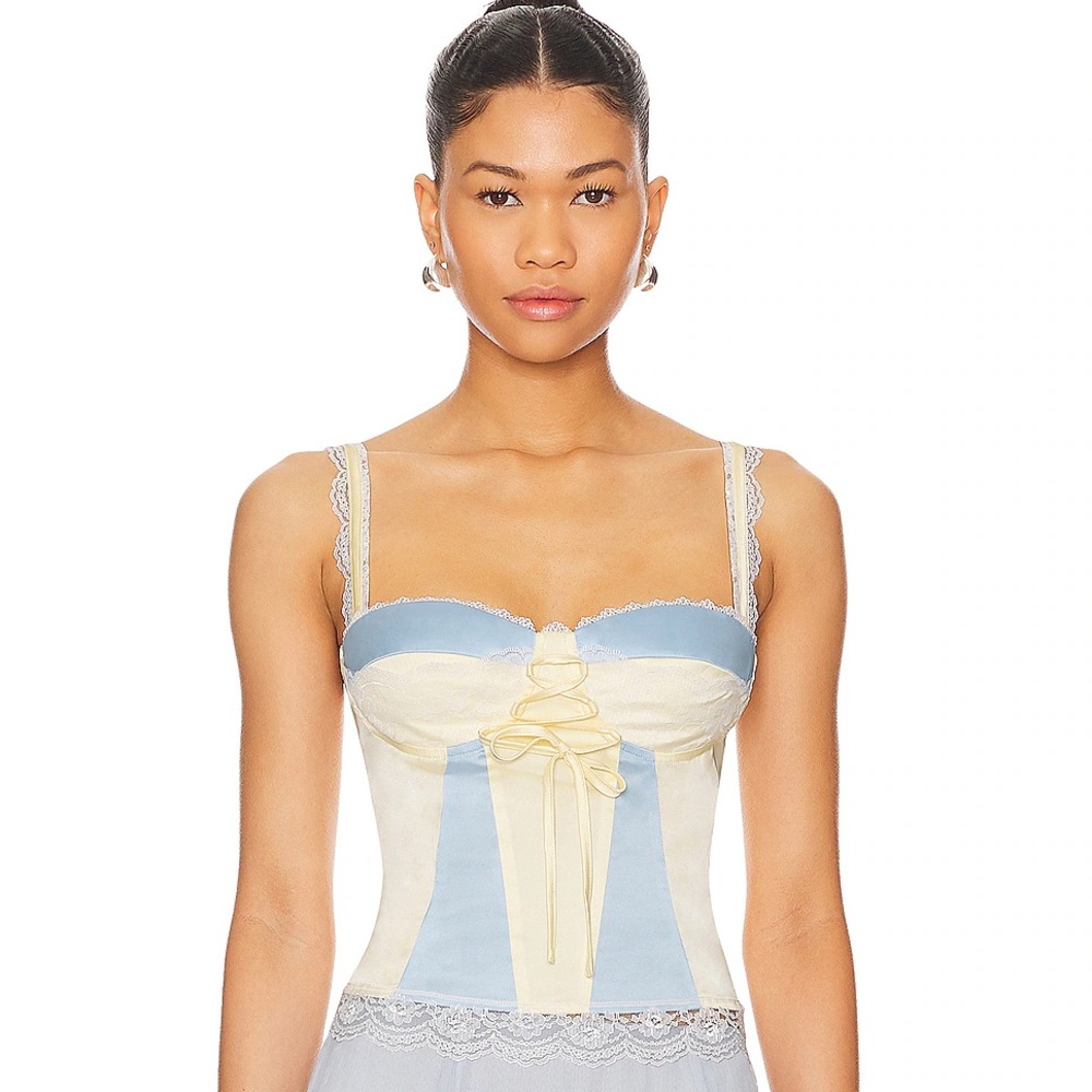 Lace Ariya Cami Top in Ivory Multi Corset Lace Top Cream and Blue
